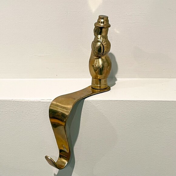 Vintage Brass Snowman Stocking Hanger Hook - Picture 3 of 4